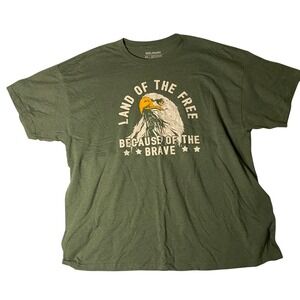 Melmarc Mens 2XL Graphic Tee Land of the Free Bald Eagle Patriotic‎ Olive Green